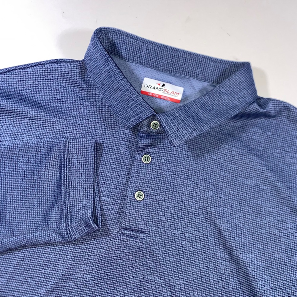 Grand Slam Performance Mens XXL Blue Long Sleeve Textured Polo Shirt Z200